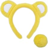 LCPQMZGH Yellow Bear Ears Headband and Tail Set for Women, Cosplay Halloween Animal Costume Accessories