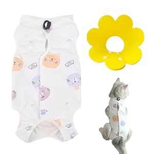 1 vêtement de protection pour chat et 1 collier jaune anti-fuite pour animaux de compagnie, une pièce pour chat, accessoire pour animaux de compagnie, doux et confortable, collier réglable pour animal