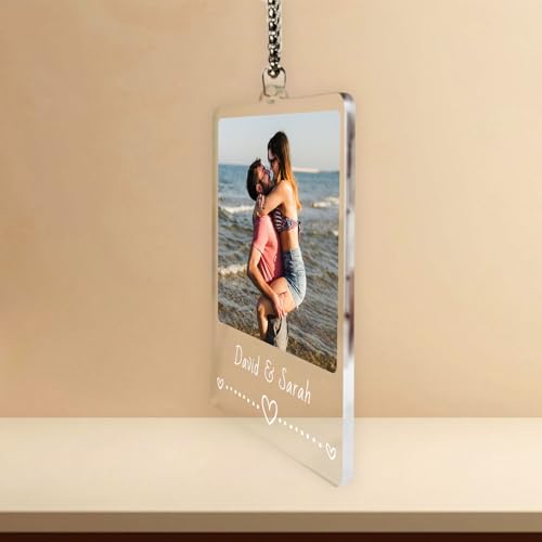 TEQUAN Custom Photo Car Charm Ornament - Personalized Rearview Mirror Decor Hanging Accessory, Acrylic Picture Pendant Gifts for Couple Friend Family (Couple Ornaments)