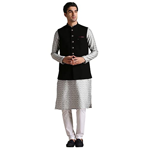 Image of Manyavar Men's Rayon Blend Textured Ethnic Jacket (1pc)