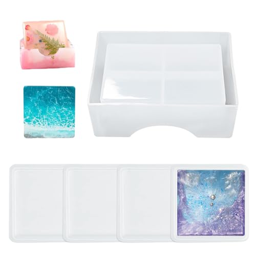 Stampi per Sottobicchieri in Resina, 5 Pezzi Sottobicchiere Quadrato Stampa in Silicone Resina Epossidica, Stampi per Sottobicchieri in Resina, Vassoio per Stampi in Silicone, per il Fai Da Te