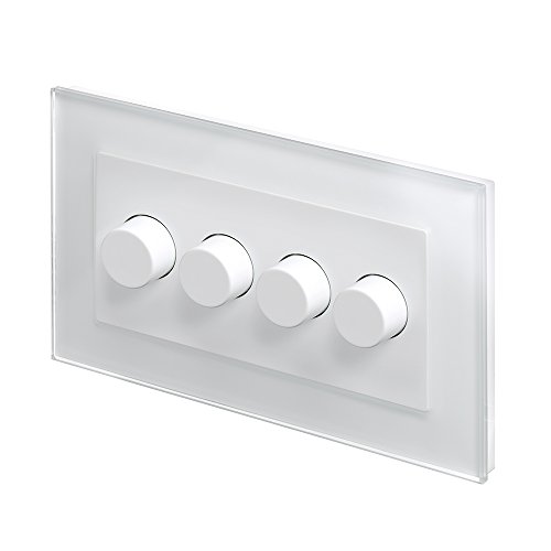 Image of RetroTouch 4 Gang 2 Way Dimmer Switch 3-200W LED & Halogen White Glass PG 02102