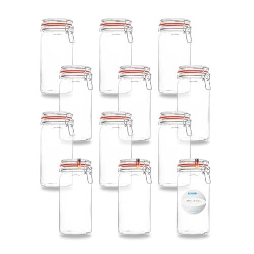 Produktfoto von BAUER Flaschenbauer - 12 -teiliges Set Drahtbügel-Vorratsgläser 1550ml, geeignet als Einmach- und Fermentierglas, zur…