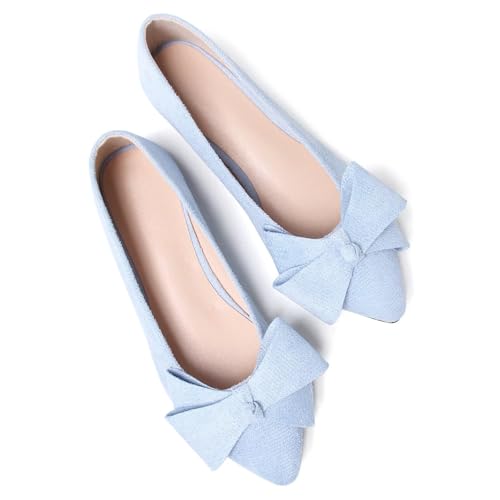 HuangTaiJi Qing Women's Bowknot Pointed Toe Ballet Flats Elegant Wedding Party Flat Shoes Casual Slip-On Loafers
