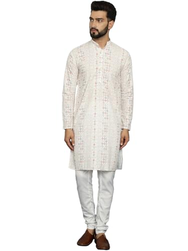 Image of SOJANYA (Since 1958 Men's Cotton Embroidered Printed Kurta & White Pyjama Set