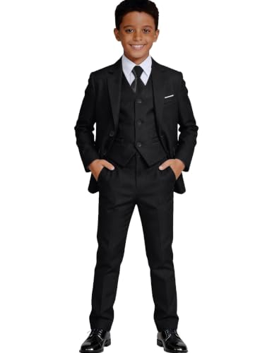 Image of Visaccy Boys Formal Suit Slim Fit Tuxedo Suits for Kids Ring Bearer Outfit | Toddler Boy Suits Set,Adjustable Waist,Dress Clothes