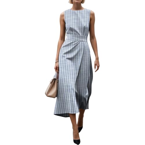 Women's Summer Elegant Sleveless Floral Maxi Dresses Casual Bussiness Party Colorful Empire Waist Vacation Dress