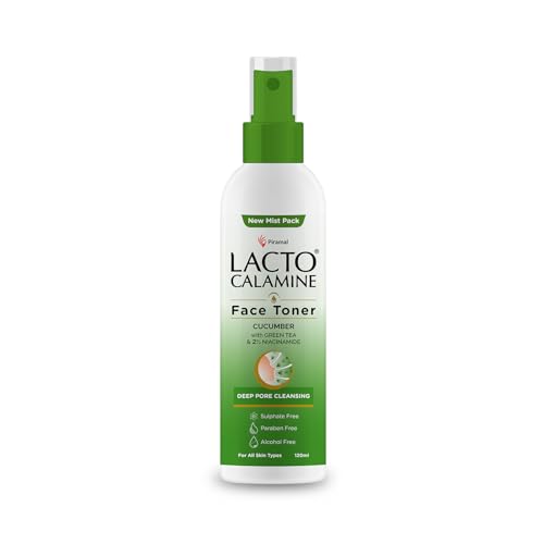 Lacto Calamine Face Toner With Cucumber | 120ml | Deep Pore Cleansing | Open Pores Tightening with Green Tea & 2% Niacinamide For Cool & Hydrated Skin | No Sulphate, No Alcohol, No Parabens
