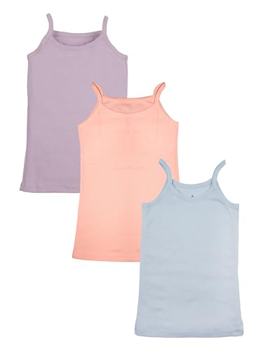 Image of KiddoPanti Girls 100% Cotton Rib Solid Camisole Tank Top Pack of 3