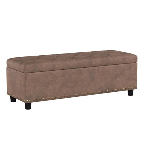 Image of BELLEZE Storage Ottoman, Tufted Ottoman with Close Hinge, Foot Rest for Living Room (Rustic Brown, 47 inch)