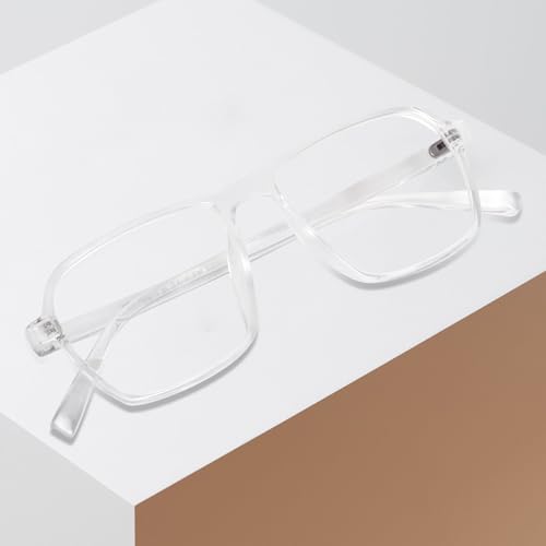 Image of Peter Jones Clear Transparent Square Unisex Medium Sleek Optical Frame with Anti Glare Lenses (AG216T)