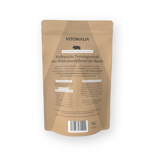 Vitomalia® Wildschwein Trainingssnacks 500g für Hund | Allergikerfreundliche Hundeleckerli | Getreidefrei & Natürlich | Schonend Getrocknete Leckerlis für Hundetraining | Leckerli & Snacks für Hunde