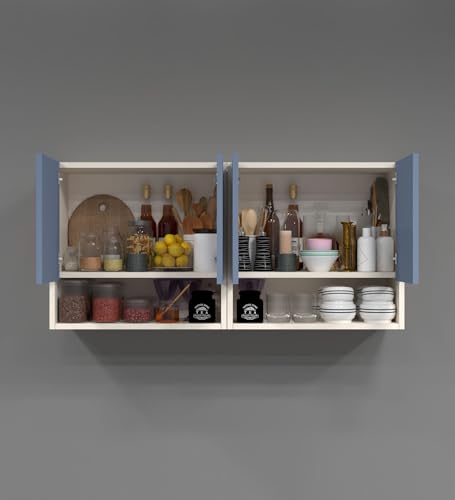 Image of SPECIALITY PANELS 4 Door Wall Cabinet with UV Profile Shutter | Wall Mounted Storage Cabinet for Kitchen Bathroom Living Room | Wooden Wall Cabinet Organizer Blueberry Finish DIY Assembly