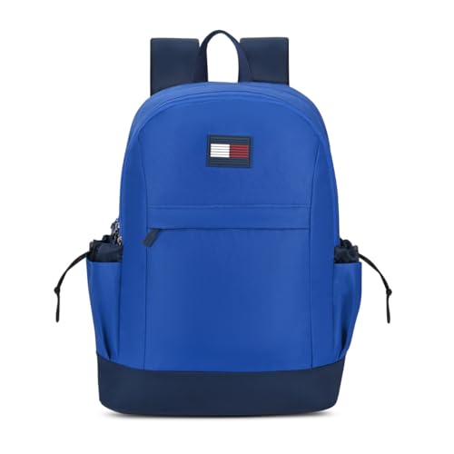 Image of Tommy Hilfiger Professional School Backpack Stud - Wedge Blue+Navy | Durable Water-Resistant Bag for Teens with Signature Metal Logo | 3 Compartments | Integrated Rain Cover | 30L Capacity