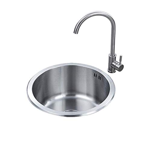 YGCBL Fregaderos de cocina redondos de acero inoxidable grueso a mano, ranura única con colador de drenaje
