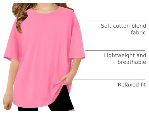 Image of Haloumoning Girls Short Sleeve T-Shirts | Kids, Summer,Girls shirts,Oversized t shirts,Girls T-Shirts,Oversized Tops, Casual Crewneck, Basic Tees 5-14Y