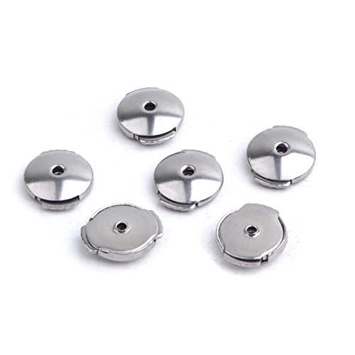 10Pcs Stainless Steel Spring Locking Earring Backs Hypoallergenic Round Saucer Shape Secure Earring Backs Stoppers Replacements For Diy Stud Earrings Notched Posts #TOP3