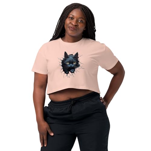 Crop top rose chat noir 3D respirant et doux pour le quotidien