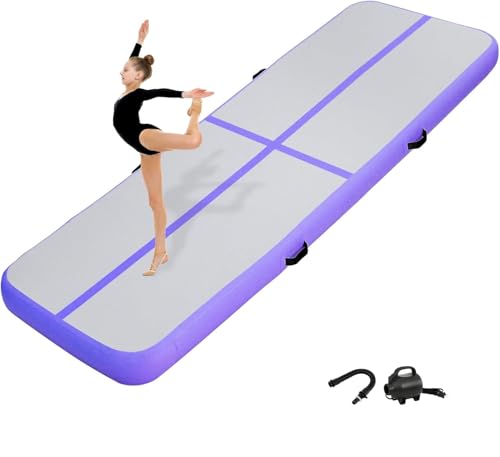 KIKILIVE 10CM Hoch Gymnastikmatte Tumbling Matte, 3M Aufblasbar Gymnastik Track Matte Air Turnmatte mit Luftpumpe Aufblasbare Sportmatte für Fitness/Outdoor/Yoga/Training usw