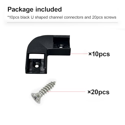 HAMRVL 10Pcs Black Led Diffuser Channel Corner Kit for Led Strip Lights L Shape 45X45 90 Degree Connectors for U Shape Kitchen Cabinets LED Aluminum System 17.2X7mm with Screw Angle Turning Solution