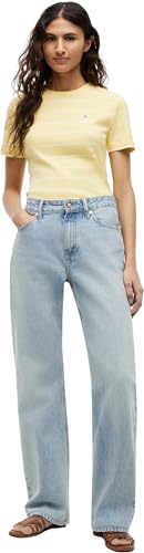 Tommy Hilfiger Damen Slim Cody C-Nk Ss Ww0Ww40587 S/S T-Shirt, Gelb (Fine STP Citronella/Ecru), M – Ansicht 4