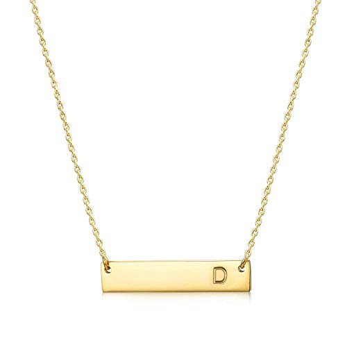 MOMOL Bar Pendant Initial Necklace, 18K Gold Plated Stainless Steel Bar Necklace Dainty