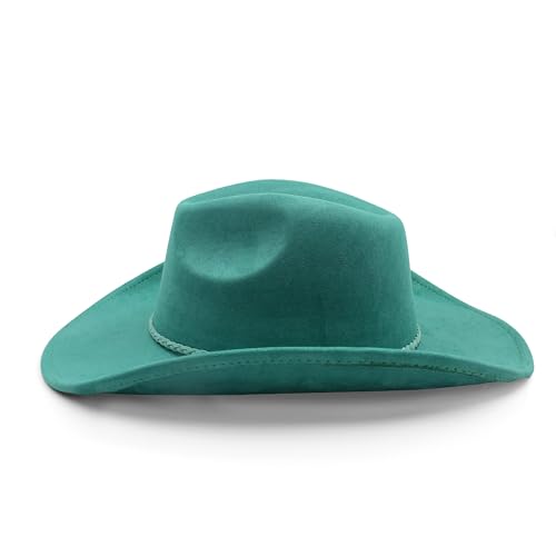 Image of Western Cowboy Hat for Women Men Classic Fedora Hats Wide Brim Suede Cowboy Hat for Women with Buckle Belt