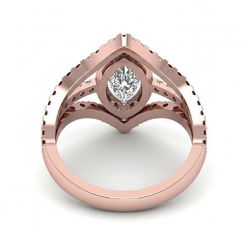 Image of Choose Your Gemstone Royal Empress Ring rose gold plated Marquise Shape Halo Engagement Rings Affordable for your Girlfriend, Wife, Partner Wedding US Size 4 to 12