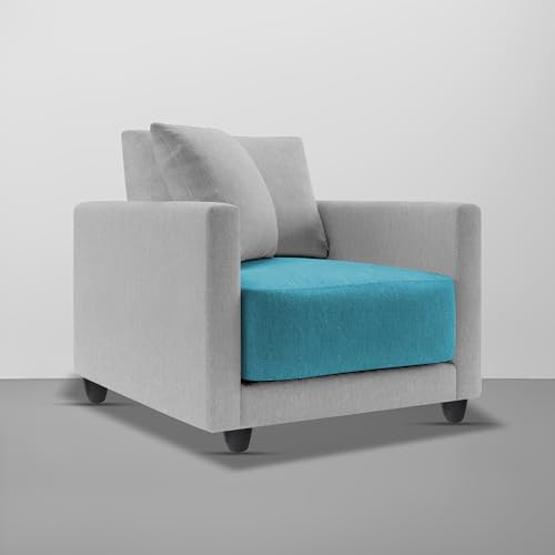 Image of Casaliving Dominic 1 Seater Sofa Set for Living Room (Turquise Grey Fabric) Premium Fabric Sofa