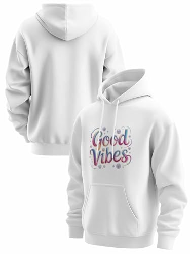 Good Vibes Color Gradients Hoodie for Men, Teal Pink Blue Letter Mens Hoodies Pullover Sweatshirts Mens Tops with Pocket2