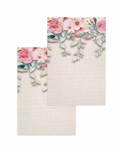 Painted Floral Hand Towels Set,Waffle Weave Kitchen Towels 2 Pieces,Microfiber Hair Face Bath Tea Towel Absorbent Quick Drying Cleaning Dish Cloths,Abstract Vintage Botanical Leaves Herb 15.7