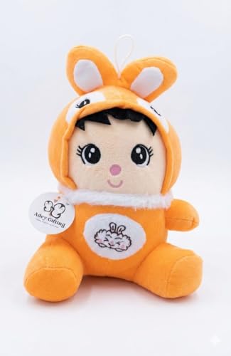 Image of Cute Baby Girl Soft Toy 30 cm Plush Doll for Kids & Toddlers | Adorable Huggable Stuffed Toy for Girls | Birthday Return Gift, Nursery Decor, Bedtime Cuddling & Travel Companion (Orange)