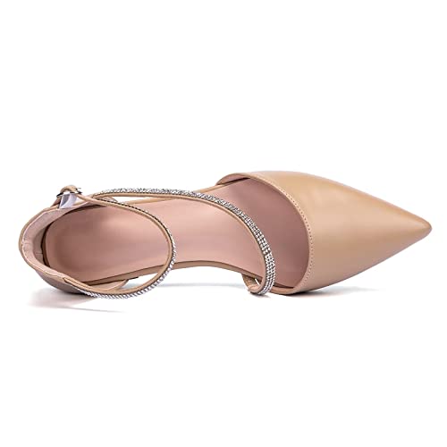 Frank Mully Flapointed Women's Flats Shoes D'orsay Pointed Toe Shoes With Ankle Straps Fashion Casual Dress Shoes For Women Wedding Party Shoes With Rhinestone Nude, 7.5 #TOP5