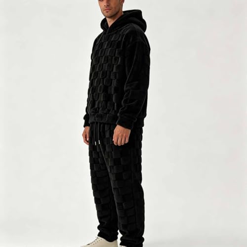 Mens Pajamas Set Fluffy Flannel Loungewear Textured Pullover Hoodie Pjs - image 3