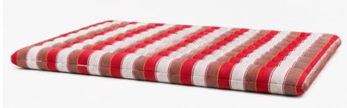 Image of H B MSALA 3 Inch Soft Cotton Gadda Mattress, Maroon, 78x72 inches,Lining Pattern, Foldable & Breathable, Lightweight Bedding, for Floor & Bed, Guest Room Use