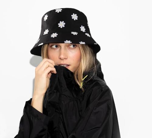 Malaxlx Flower Black Print Bucket Hat Beach Sun Hat Funny Fishing Hat For Women thumb #1
