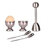 Egg Cutter Topper Set Egg Cracker for Soft & Hard Boiled Eggs Include 2 Egg Cups, 2 Spoons, 1 Topper