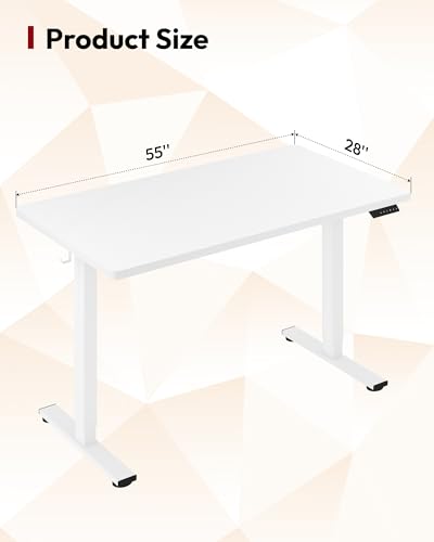 Image of SANODESK Electric Standing Desk 55 x 28 Inches Whole-Piece Desktop Height Adjustable Stand Up Desk w /6-Button Controller Ergonomic Computer Desk for Home Office, White Frame + White Tabletop
