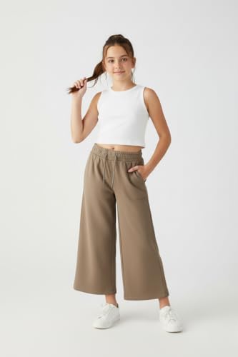 Image of Alan Jones Clothing Girls Mid Rise Solid Cotton Wide Leg Trackpant | French Terry Fabric | Relaxed Fit