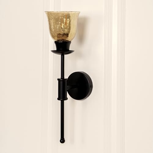 Image of Divine Trends Black Polished Spacer Wall Lamp with Cup Crackled Glass Shade for Living Room, Bedroom, Bathroom, Balcony, Home Decoration, Restaurants | Wall Light - Pack of 1