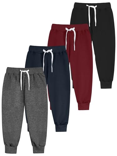 Resinta 4 Pack Toddler and Boys Joggers Sweatpants Kids Pull-On Active Pants with Drawstring Casual Athletic Clothes