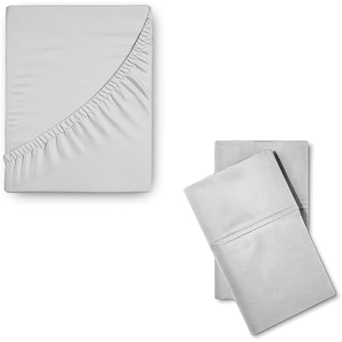 Ashton Sheets 3 Piece Bedding Bundle - 1000 Thread Count Extra Long Staple Egyptian Cotton Deep Pocket Fitted Sheet(King, Silver) and 1 Pair of Matching Pillowcases Cover