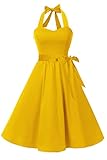 Topdress Women's Vintage Polka Audrey Dress 1950s Halter Retro Cocktail Dress Yellow M
