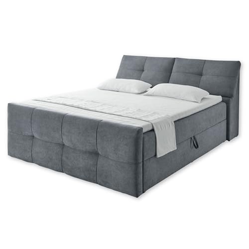 MöbisandMore Boxspringbett 180x200 cm mit Bettkasten/Stauraum | Uran - | Härtegrad bis 130 KG | 9-Zonen-Tonnentaschenfederkern Deluxe Matratze | Komfort Topper 6 cm