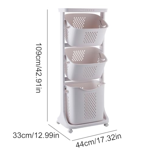 WMFASBAG 3-Tier Multifunctional Storage Basket with Four Wheels Rolling Laundry Cart Hamper Dirty Clothes Storage Basket Clothes Storage Sorter Organizer - Image 6