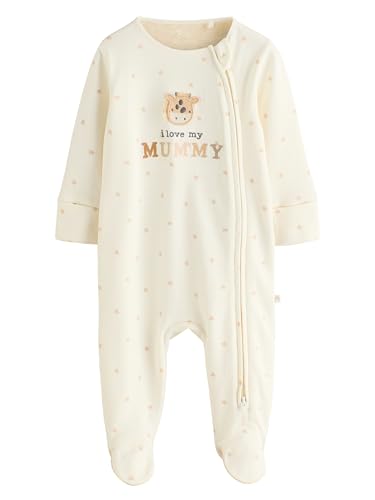NEXT Baby Standard Schlafanzug aus 100% Baumwolle mit Zweiwege-Reißverschluss, I Love My Mummy Ecru I Love My Mummy 50