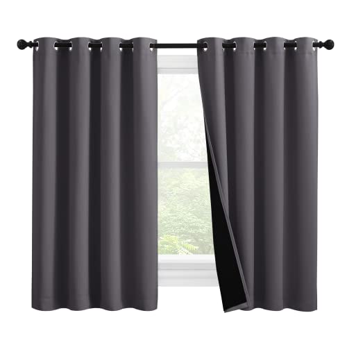 Image of NICETOWN 100% Blackout Curtains with Black Liners, Thermal Insulated Full Blackout 2-Layer Lined Drapes, Noise Cancellation Window Draperies for Dining Room (Grey, 2 Panels, 55-inch W by 57-inch L)