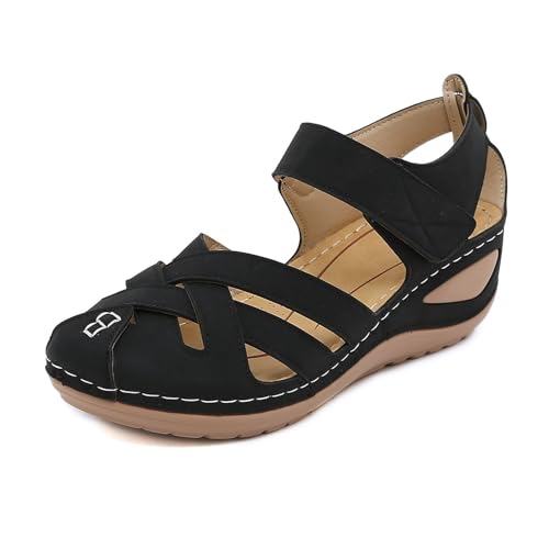 Sandalias de cuña para mujer, con plataforma y puntera cerrada, ajuste ancho, zapatos deportivos para mujer, tacón grueso, suela gruesa, zapatos de verano antideslizantes para caminar, talla del Reino