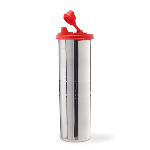 SIGNORA WARE 1.1 Litres Easy Flow Stainless Steel Oil Dispenser Bottle With Lid And Cap | Air-Tight Spill-Proof | Food Grade Pourer Drizzler (Red, Set Of 1 | 1100Ml)
