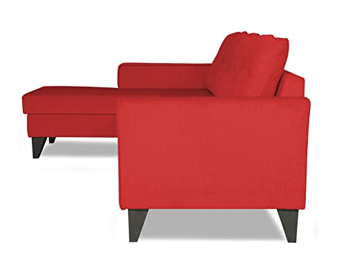 Image of Adorn India Wood Maddox Tufted L Shape 5 Seater Sofa Set LHS (Red) (3 Year Warranty)